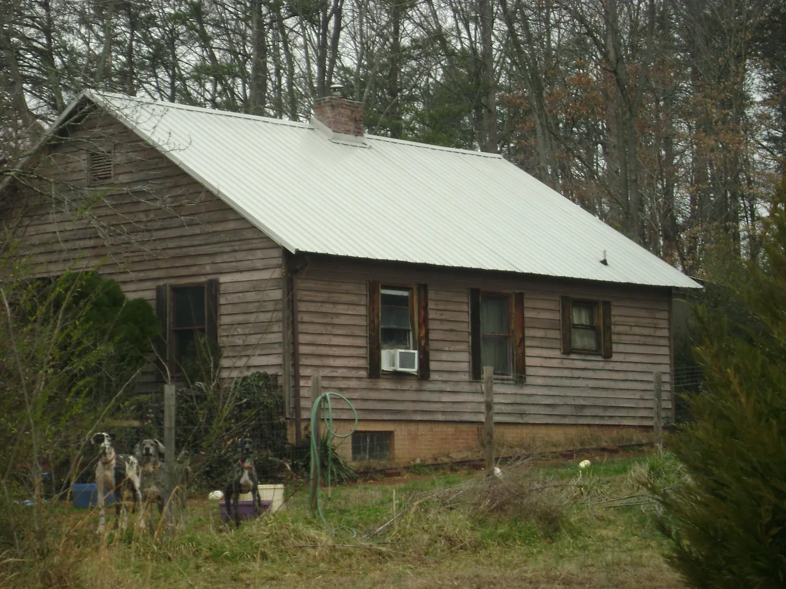 White metal roof on an old wood sided farmhouse, from a Asphalt Shingle Roof Repair job in Winamac